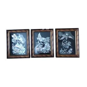 Stunning Vintage Mother of Pearl Lacquer Bird Wall Art – Set of 3